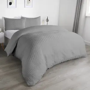 Geo Pinsonic Duvet Cover Set Quilt Bedding Set Pillowcases, Grey - Superking