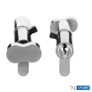 XFORT Chrome 40T/40 Thumb Turn Euro Cylinder Lock (80mm), Euro Door Barrel Lock with 3 Keys