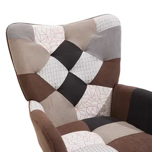 Colour Block Upholstered Armchair with Wooden Legs and Footstool