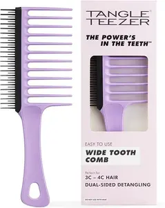 Tangle Teezer | Wide Tooth Comb For 3C To 4C Hair | Long Teeth Detangles & Reduces Shed Hair | Short Teeth For Deeper Detangle & Helps Removes Shed