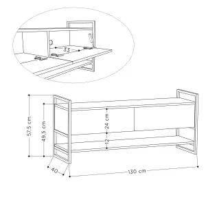 Decortie Metola Modern TV Unit Multimedia Centre Mocha Grey with Storage TV Cabinet 130cm