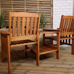 2 Person Wooden Garden Bench Love Seat & Table Garden Furniture