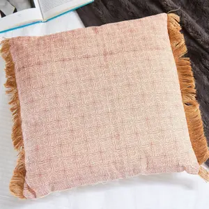 Fero Redwood Fringed Filled Decorative Throw Scatter Cushion - 45 x 45cm - Pack of 2