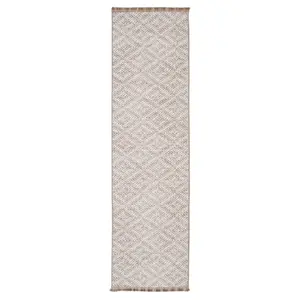 Neutral Beige Brown Diamond Scandi Fringed Area Rug 120cm x 170cm