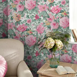 Laura Ashley Aveline Rose Floral Smooth Wallpaper Sample