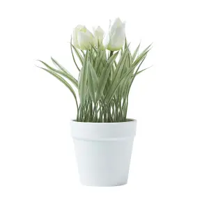 Homescapes White Artificial Tulips in White Decorative Pot, 22 cm Tall