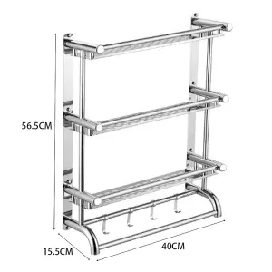 Chrome Wall Mounted Metal Bathroom Shelving Shower Organizer with Towel Rail Rack and Hook