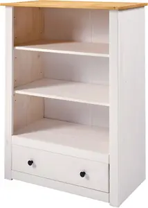 Panama 1 Drawer Bookcase in White and Natural Wax Finish