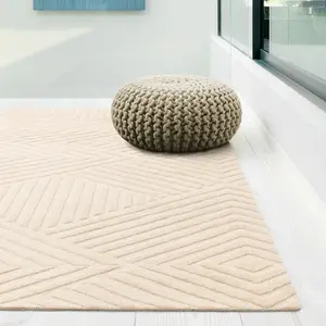 Ivory Handmade Wool Modern Geometric Rug for Living Room and Bedroom-120cm X 170cm