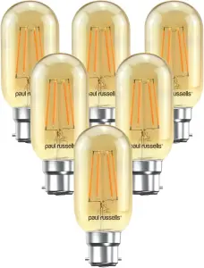 paul russells LED Filament T45 Bulb, 4W 380 Lumens, 35w Equivalent, 2200K Amber, Pack of 6