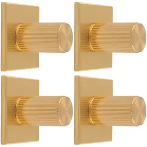 4 PACK - Reeded Cylinder Cabinet Door Knob & Matching Backplate - Satin Brass 40 x 40mm