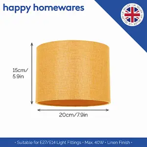 Modern Ochre Linen Fabric Small 8 Drum Lamp Shade with Matching Cotton Lining