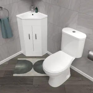 Nes Home White Corner Vanity Unit with Ceramic Basin & Toilet Set