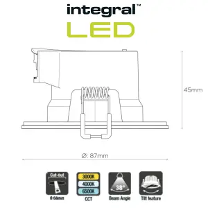 LED Downlights IP44 Tiltable 5.5W 550LM 3000/4000/6500K Switchable CCT Dimmable - Satin  (4 Pack)