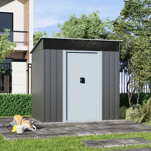 Outdoor Metal  Garden Tool Shed with Lockable and Sloped Roof Design,Grey