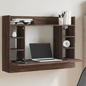 Berkfield Wall-Mounted Desk Brown Oak 105x48x75 cm Engineered Wood