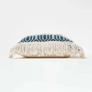 Homescapes Safi Handwoven Fringed Navy & Cream Kilim Cushion 45 x 45 cm