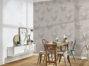 AS Creation Mata Hari Bird Feather Wallpaper Cream Grey 38009-2