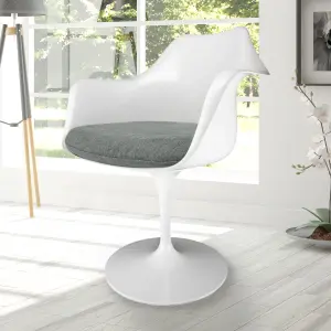 White  Tulip Armchair with Velveteen Grey Cushion