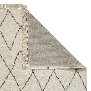 Cream Grey Chequered Kilim Modern Shaggy Moroccan Rug for Living Room Bedroom and Dining Room-120cm X 170cm