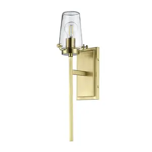 IP44 Wall Light Tall Nuts & Bolts Accents Clear Glass Shade Brass LED E27 40W