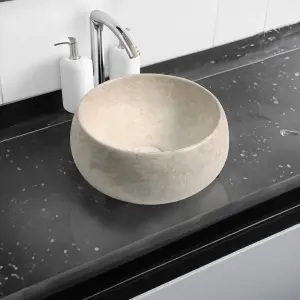 7812 Ceramic 40cm Domed Round Countertop Basin in Stone Effect