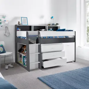 Erin Grey and White Mid Sleeper Bed With Desk And Orthopaedic Mattress