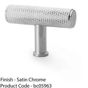 Knurled T Bar Cupboard Door Knob - 55mm x 38mm - Satin Chrome Unit Pull Handle