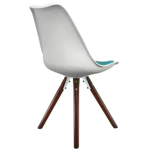 Soho White & Teal Plastic Dining Chair with Pyramid Dark Wood Legs