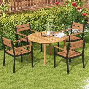 Costway Round Outdoor Dining Table Acacia Wood 4-Person Large Dining Table