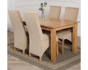 Oslo 150 x 90 cm Medium Oak Dining Table and 4 Chairs Dining Set with Lola Beige Fabric Chairs