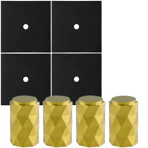 4 PACK - Cabinet Door Knob & Contrasting Backplate Set - Diamond Kitchen Pull - Satin Brass & Matt Black