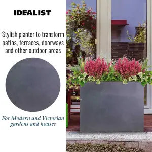 Set of 2 IDEALIST 60cm Garden Trough, Dark Grey Reinforced Stone Rectangular Planter, Outdoor Large Plant Pots L60 W30 H50 cm, 91L