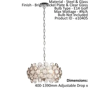 Ceiling Pendant Light Bright Nickel Plate & Clear Glass 4 x 40W E14