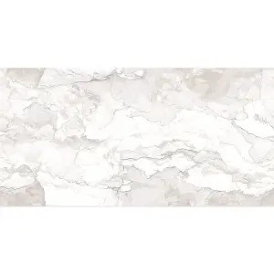 Santiago Gloss Cream Marble Effect Porcelain Wall & Floor Tile - Pack of 16 Tiles, 11m² - (L)600(W)1200mm