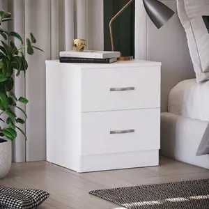 Maybery 2 Drawer Bedside Table, Bedroom Storage Cabinet White