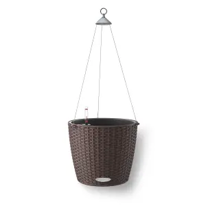 LECHUZA NIDO Cottage 28 Mocha Self-watering Hanging Planter with Substrate and Water Level Indicator D27 H23 cm, 13L