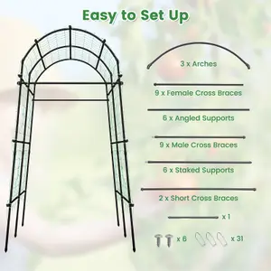 Costway 230CM Metal Garden Arch Heavy Duty Arbor Climbing Trellis Pergola Decoration