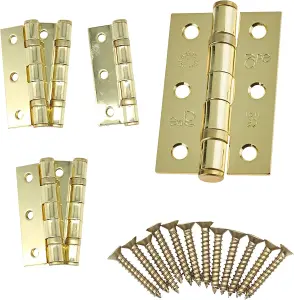 EAI - 3" Internal Door Hinges & Screws G7 FD30  - 76x50x2mm Square - PVD Brass - Pack 3 Pairs