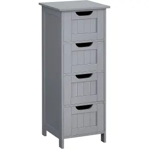 VASAGLE Bathroom Floor Storage Cabinet, Bathroom Storage Unit with 4 Drawers, Bathroom Cabinet Freestanding, Modern, Mystic Grey