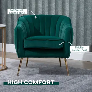 HOMCOM Velvet-Look Shell Shaped Chair with Thick Padded Seat, Emerald Green