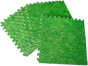 EVA Foam Mats Interlocking floor tile 60 x 60cm (48 SQ.FT), Pack of 12 Mats Green Grass Effect