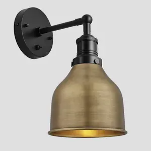 Industville Brooklyn Cone Wall Light, 7 Inch, Brass, Black Holder