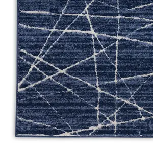 Blue Ivory Abstract Luxurious Modern Easy to Clean Rug for Bedroom & Living Room-119cm X 180cm