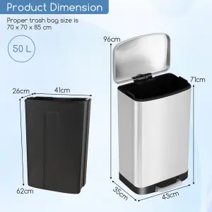 Costway 50L Trash Can Stainless Steel Pedal Garbage Can Lock Device Stay Open Trash Bin