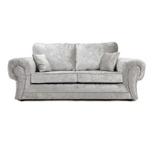 Chelsea Silver Crushed Velvet Large 3 + 2 Seater Sofa Set Rolled Arms