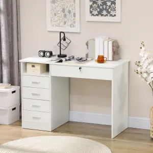 HOMCOM Computer Desk Writing Desk with Five Drawers for Home Office White