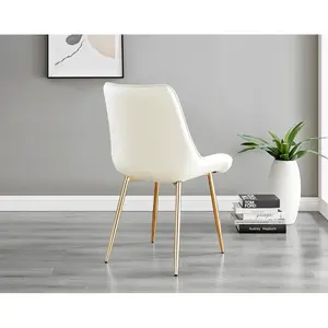 Palermo Velvet Modern Dining Chairs with Tapered Metal Legs & Quilted Diamond Stitching (Set of 2) Cream / Gold