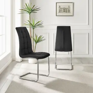 Set of 2 Murano Black Deep Padded High Back Soft Touch Faux Leather Chrome Cantilever Leg Dining Chairs