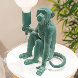 ValueLights Hanya Dark Green Velvet Monkey Bedside Table Lamp Animal Bedroom Light